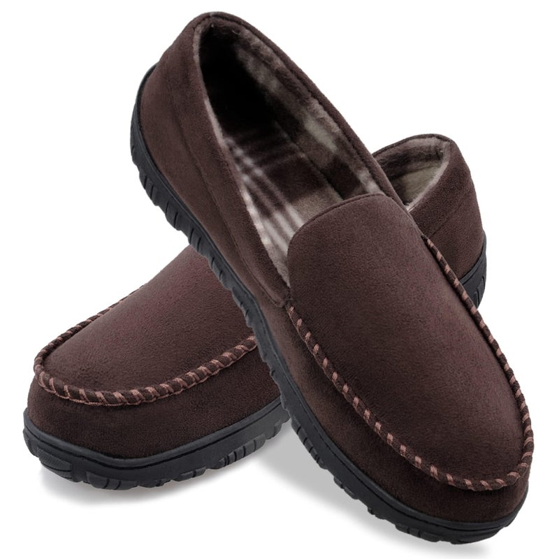 shoeslocker Mens Slippers Microsuede Moccasin Memory Foam House Shoes Brown size 10 - Image 1